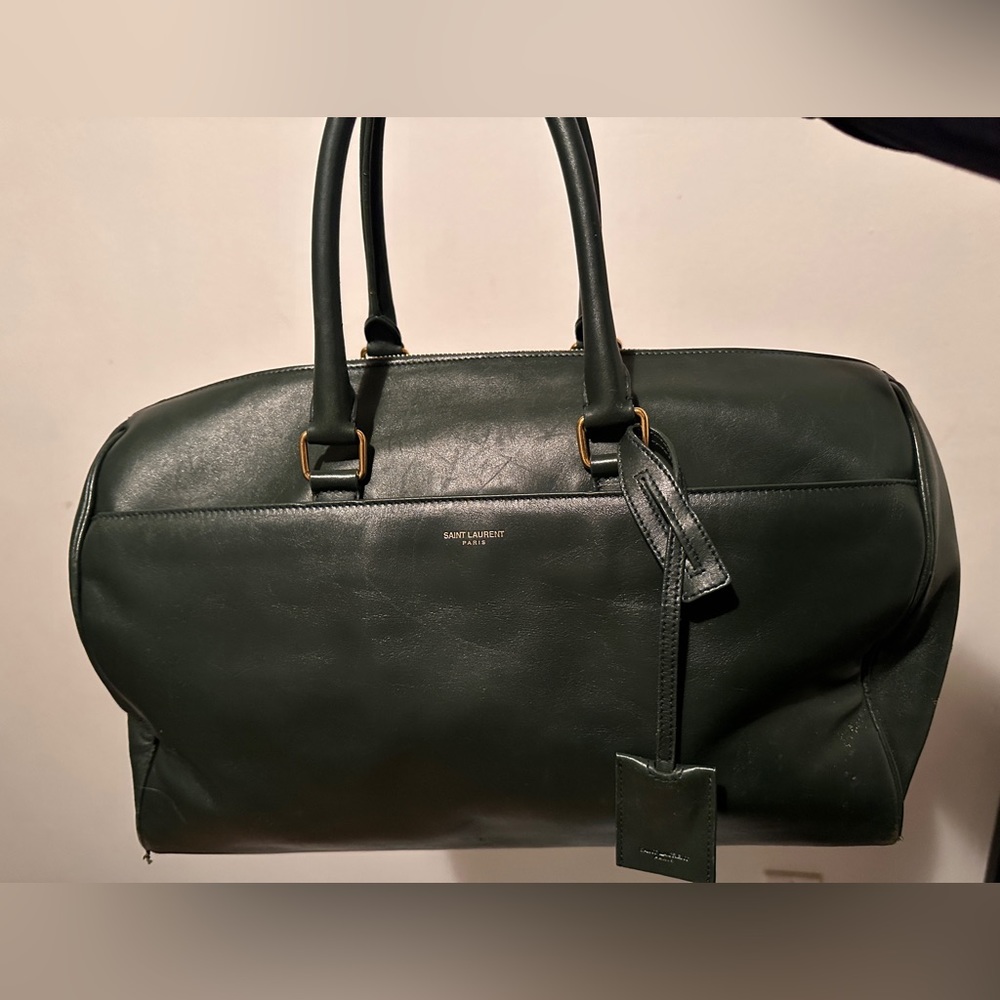 Green Saint Laurent bag.